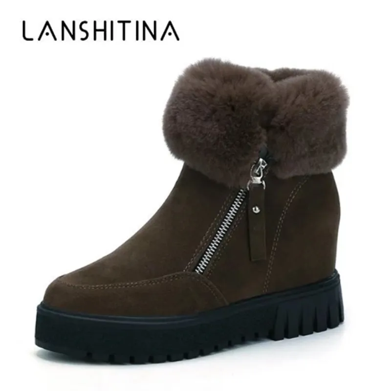 

2018 Women Warm Ankle Boots Plush Wedge Ultra High Heel Flock Shoes Increased Elevator Sneakers Zipper Women Winter Snow Boots