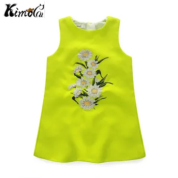 

Kimocat new high quality Spring and summer sleeveless cotton girl baby Daisy embroidered princess sundress
