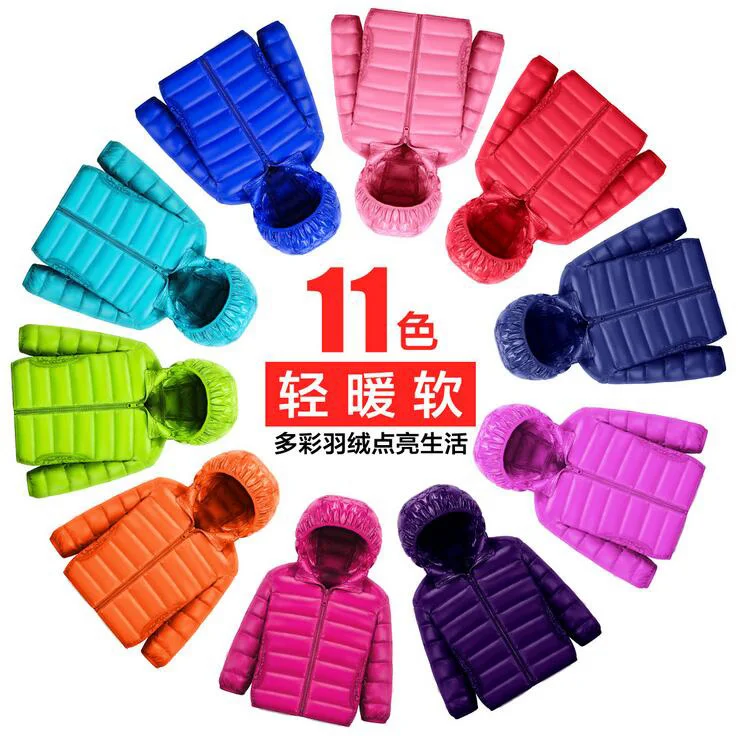 

Solid Color Light Thin Down Jacket For Girls Short Style White Duck Down Coats Hooded Zipper Boys Parkas Winterjas Meisjes
