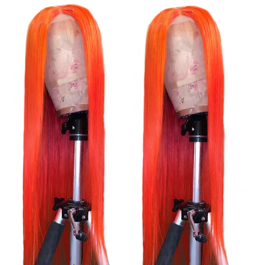 Прозрачные 13*4 парики из натуральных волос на кружеве, предварительно выщипанные, не Реми, 150%, бразильские прямые парики на кружеве для черных женщин - Цвет: Orange