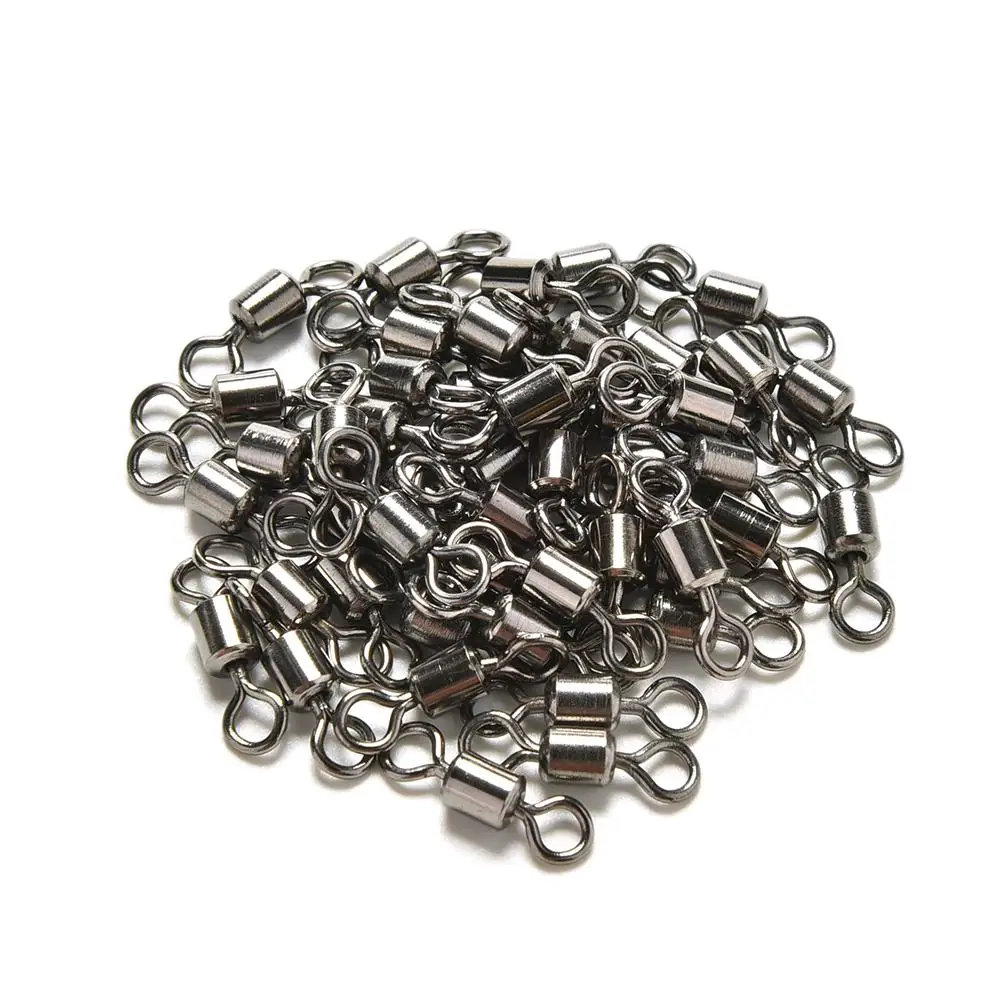 100x Outdoor Fishing Barrel Bearing Rolling Swivels Snaps Solid Rings Lure Connector #14