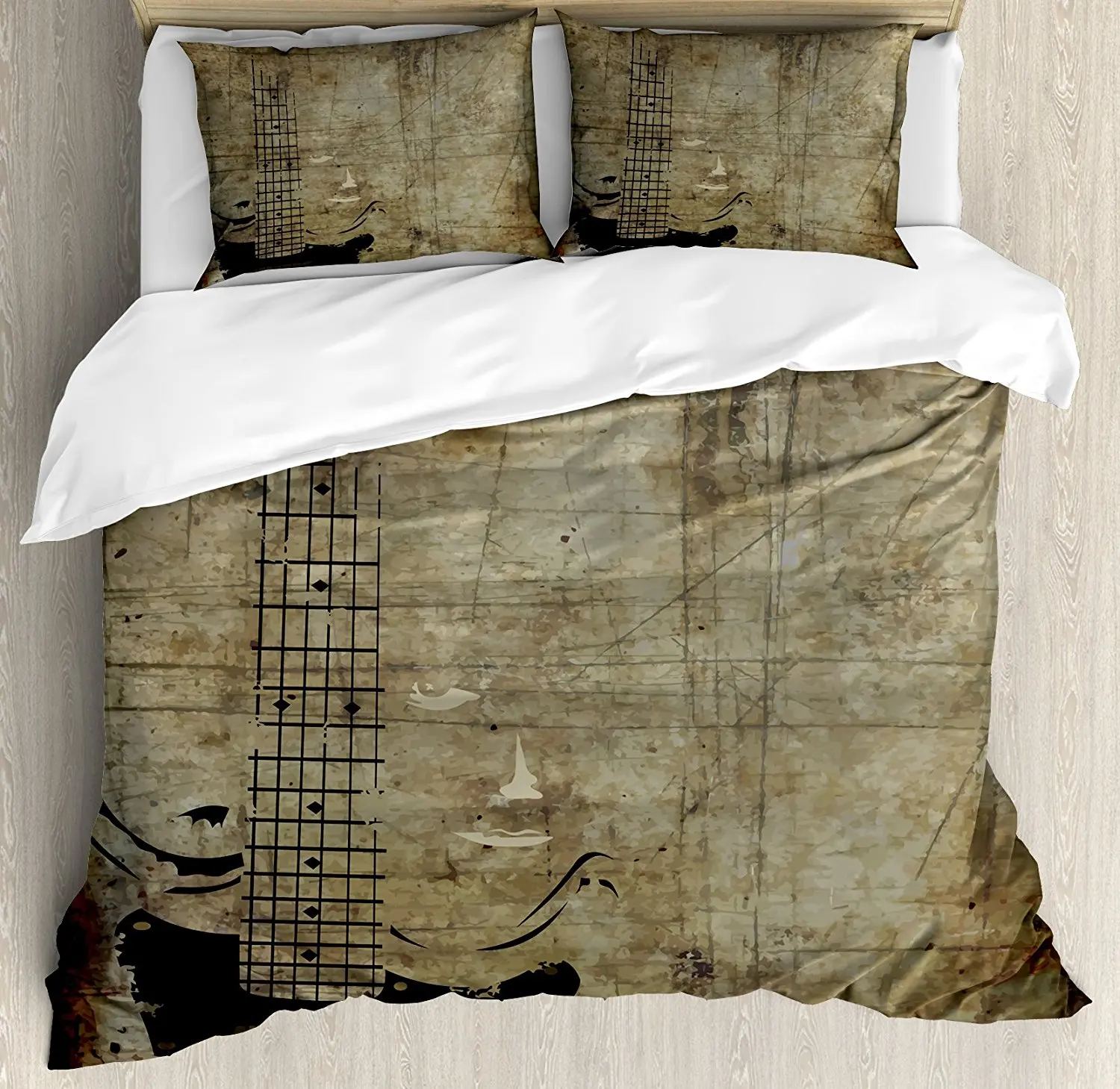 Guitar Duvet Cover Set Faded Instrument Pattern With Vintage