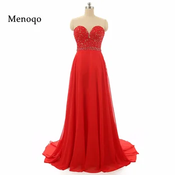 

New Arrival Real Photo Red A line Long Formal gowns Beaded Chiffon Prom Dresses Sexy Evening Gowns Vestido De Fiestas Longo 2020