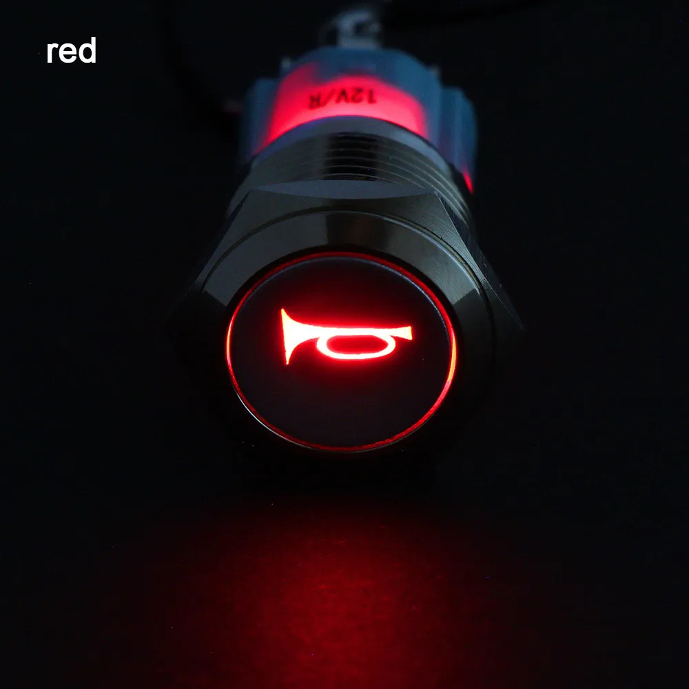 16 мм, 5/8 дюйма, 12 В светодиодный Мощный светильник, Мгновенный Кнопочный рожок, металлический переключатель, Кнопочная кнопка, автомобильная лодка, защелка, громкоговоритель, колокольчик - Цвет: Красный