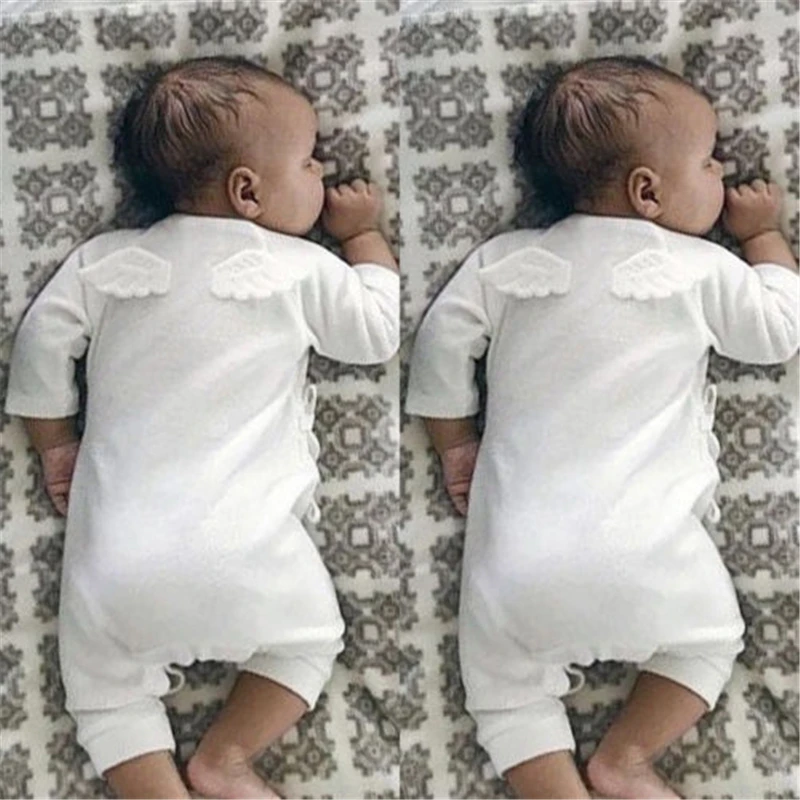 Одежда для новорожденных мальчиков и девочек 0-24 месяцев, однотонный комбинезон ангела с крыльями сзади, комбинезон, одежда для подвижных игр