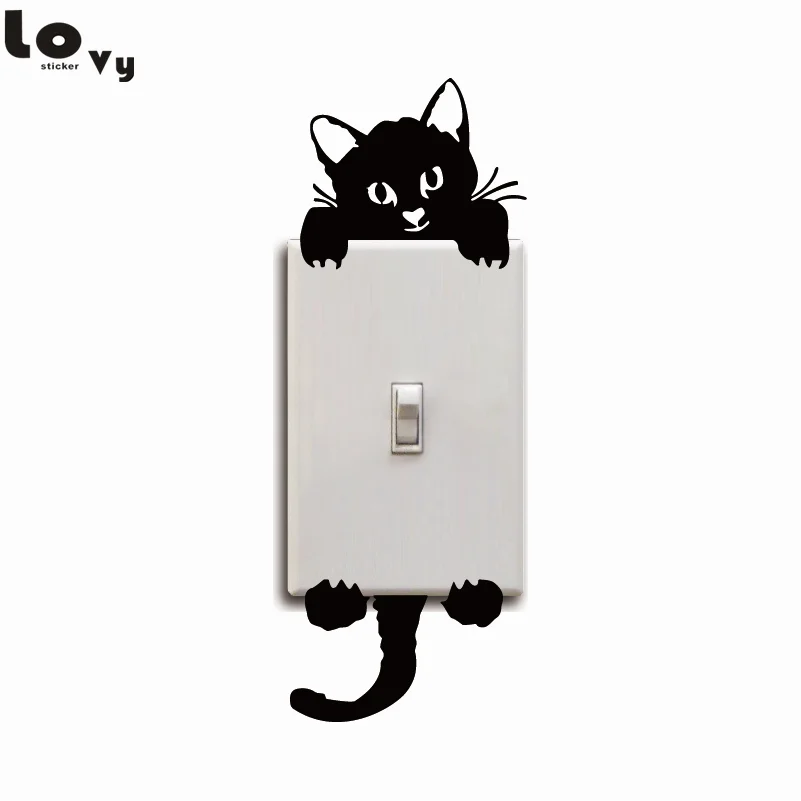 

Funny Cat Hanging On The Switch Sticker Cute Cartoon Animal Vinyl Wall Sticker Home Decor