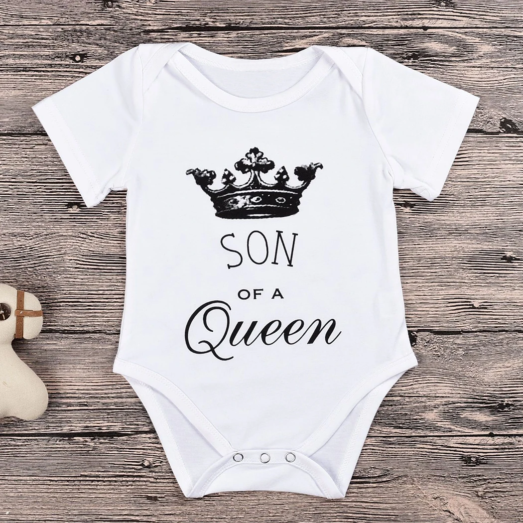 

Queen Crown Printed White Baby Baby Unisex Letters Newborn Kids Romper Jumpsuit Casual Cotton Outfits Sunsuit Playsuit