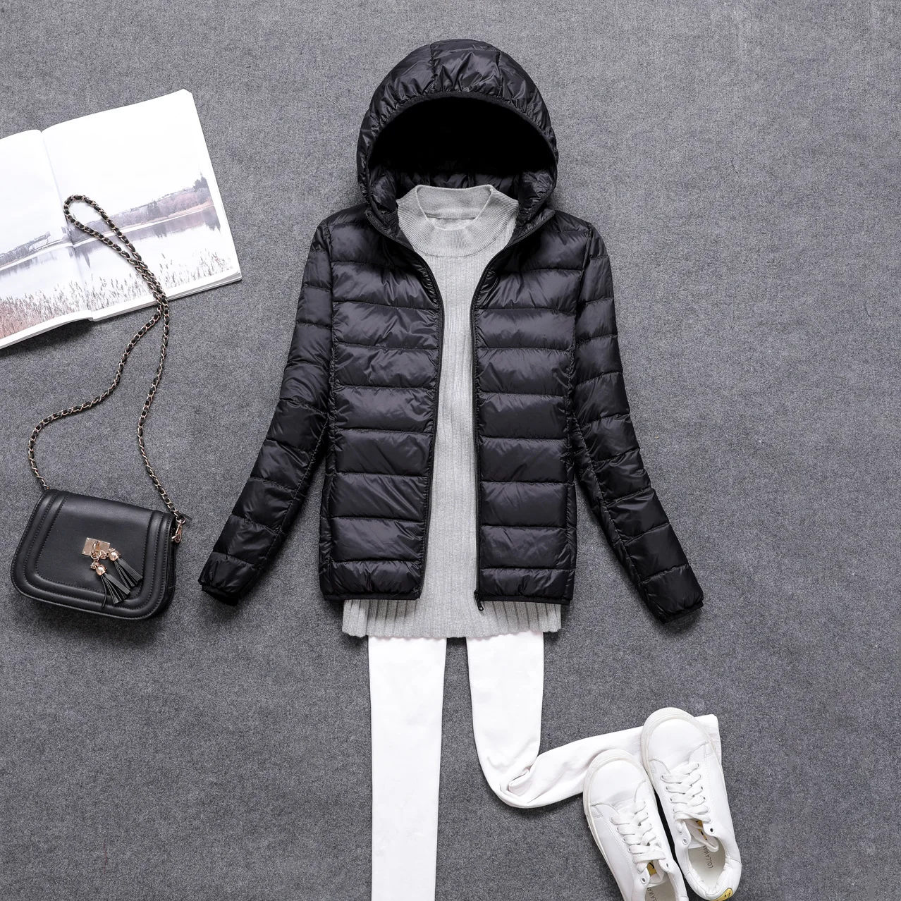 Women 90% Duck Down Ultra Light Down Jacket detachable Hat Fashion Autumn Winter Warm Slim Zipper Jackets Women