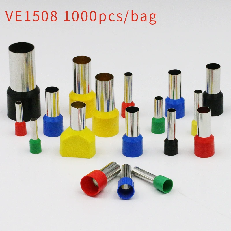 1000pcs/pack E1508 Pvc Insulated Wire Terminals Bootlace Ferrules For 1