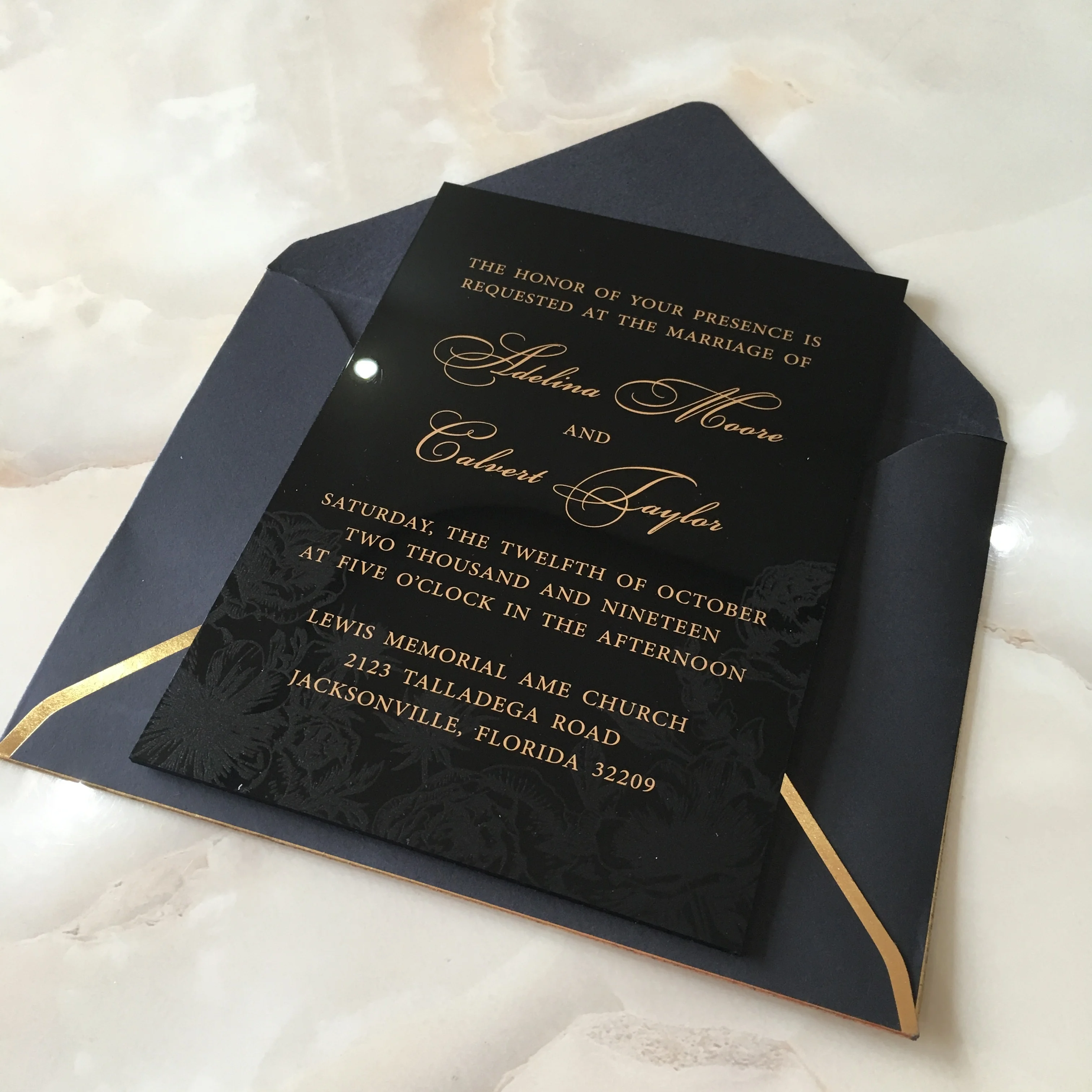  50 Pieces Per Lot New Style 5x7inch Black Acrylic Invitation Cards With Looming Rose Flower Backgro - 33024921341