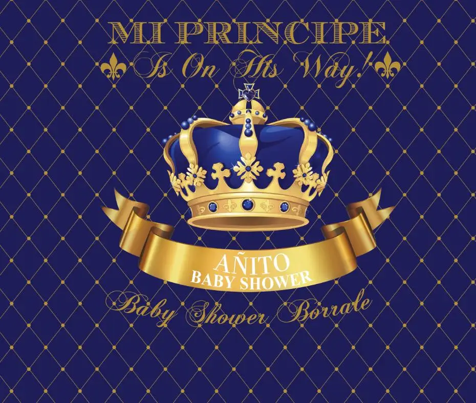 

custom gold prince crown blue photo backdrop High quality Computer print party backgrounds