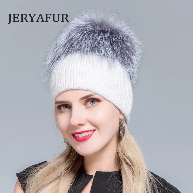 JERYAFUR русская осенне-зимняя шапка фаба, мужская и женская шерстяная вязанная повязка, шапка для отдыха и Лыжная шапка из меха енота и лисы