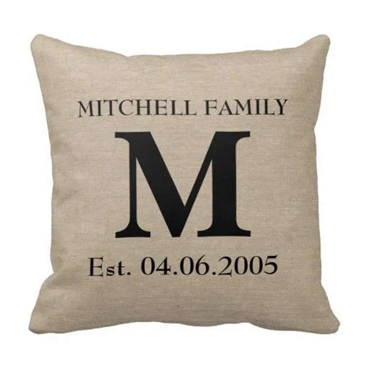 

Custom Initials Cotton Linen Cushion Cover,Family Monogram Name & Date Throw Pillow Cases,Decorative Pillow Cover,Wedding Decor