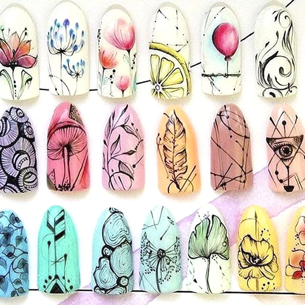 Полностью красивые наклейки для дизайна ногтей, цветочные Мультяшные переводные наклейки с водными переводами, необычный узор, дизайн с водяным знаком, слайдер для украшения TRSTZ766-770