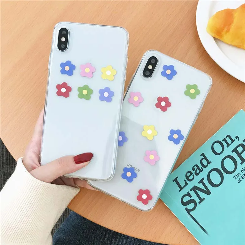 JIBAN Ins Lovely Flowers Phone Case for Iphone X XR XSMAX 6 6s 6plus 7plus 8 Transparent Soft Cartoon Back Cover |