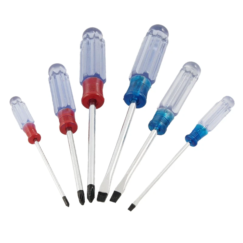 6 Pcs Blue Red Slotted Philips Head Pocket Screwdriverin