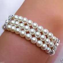 3 ряд натуральный 6-7 ММ AKOYA белый жемчужный браслет 7." 2 шт. серебро крючок