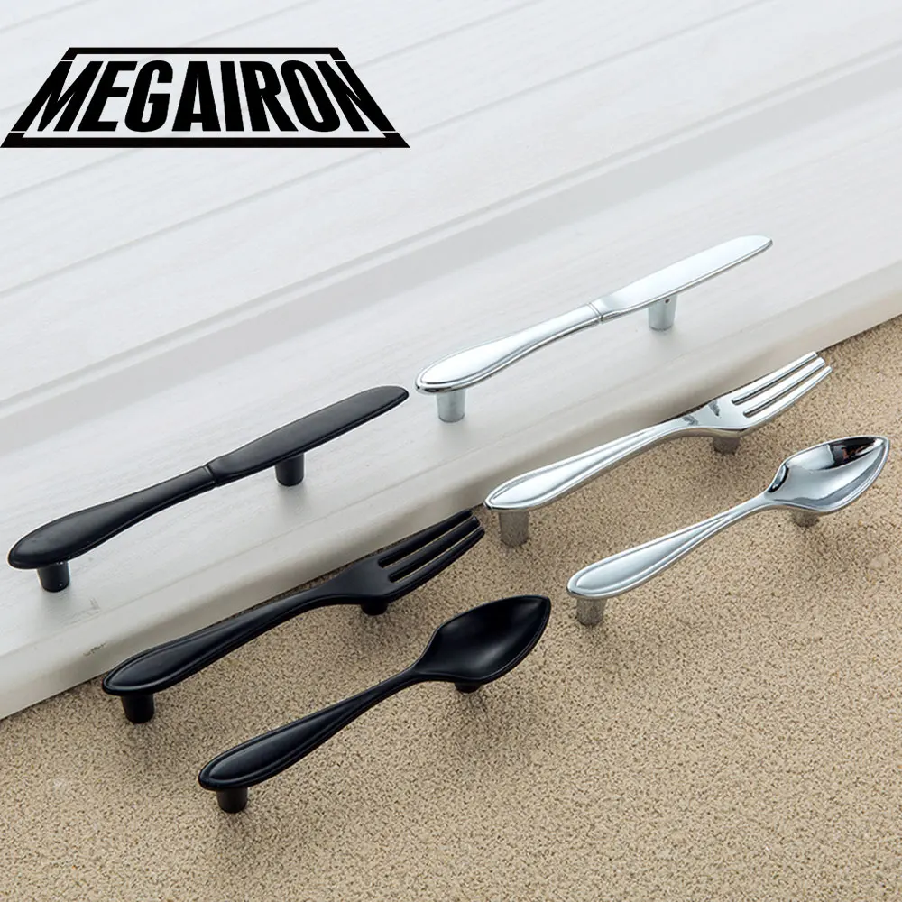 MEGAIRON Creative Knife Spoon Fork Design Kitchen Pull Handles