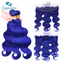 Sapphire Hair Human Hair Bundles หน้าผากลูกไม้ปิด Body wave ผม 3 มนุษย์ 13*4 หน้าผากลูกไม้