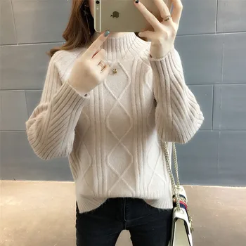 

2020 half-turtleneck sweater women hedging thick loose students fall and winter sweaters women long sleeve shorts tide