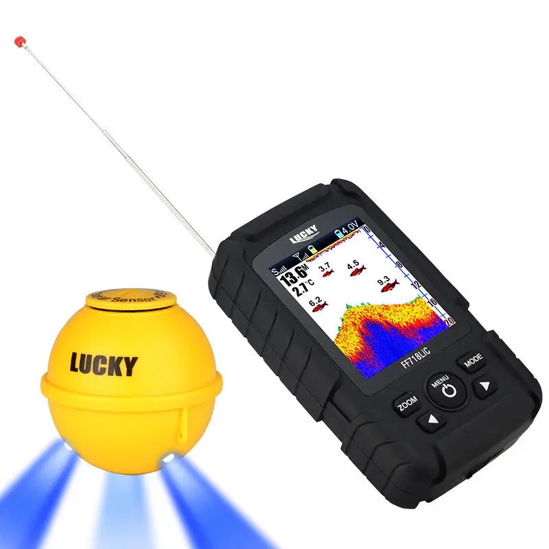 محظوظ FF718LiC-WLA 45 M/147 قدم سونار عمق للماء Fishfinder اللاسلكية المحمولة صياد السمك 125 Khz الأسماك جذابة مصباح