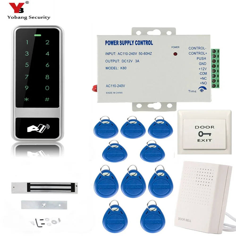 Yobang безопасность RFID считыватель карт Сенсорный Водонепроницаемый клавиатура система контроля допуска к двери комплект Электрический магнитный дверной замок+ источник питания