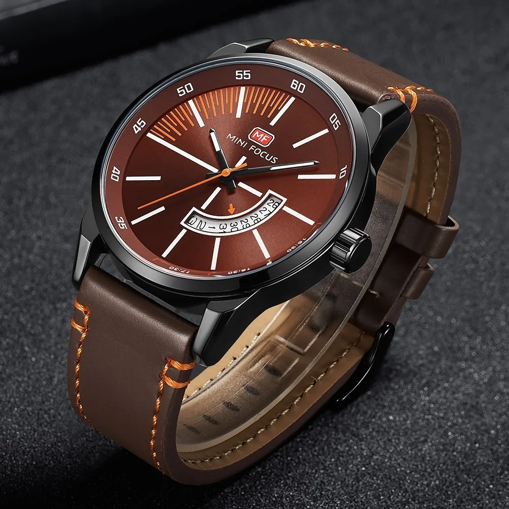 MINI FOCUS Fashion Cool Blue Luxury Brand Wristwatch Mens Watches Quartz Leather Watch Men Clock Male Calendar Date Gift To Man