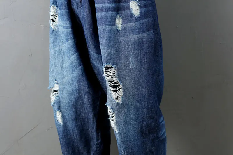 Женские свободные джинсовые штаны-шаровары с эластичной резинкой на талии, женские свободные джинсы с дырками, большие размеры, джинсовые брюки