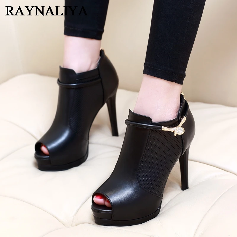 

2017 Platform Shoes Woman Zip PU Peep Toe Ankle Boots For Women Solid Fashion Spring Autumn High Heels Boots CH-A0032