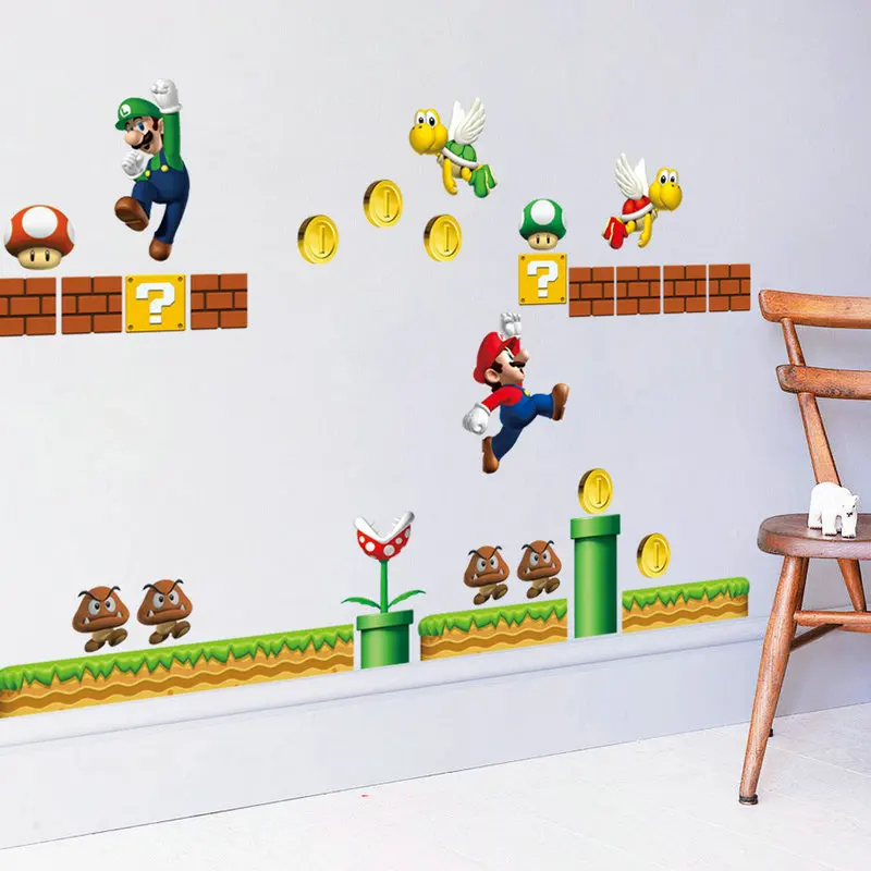 Cartoon Pvc Decals Super Mario Bros Yoshi Luigi Wall Stickers Diy Removable Wallpaper For Kids Rooms Children Bedroom Home Decor Wallpaper For Kids Wallpaper For Kids Roomwallpapers For Aliexpress