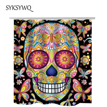 

Mexican Skull Curtain Bathroom Waterproof Butterfly Shower Curtain Flower Rideau De Douche Colorful Butterfly Bathroom Curtain