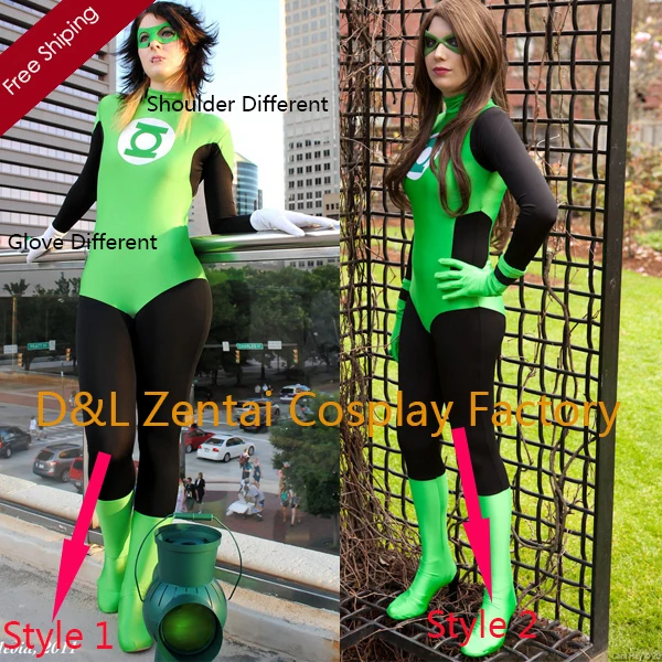 Free Shipping DHL Wholesale Amazing Green Lantern Superhero Zentai Catsuit Costume For Woman Halloween Costume 2