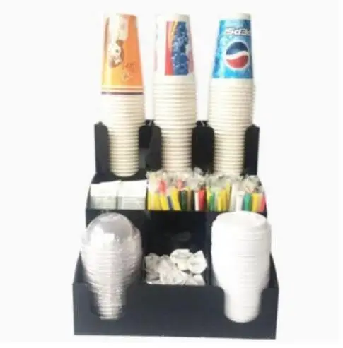 

Cup & Lid Dispenser Organizer Coffee Condiment Holder Caddy Coffee Cup Rack