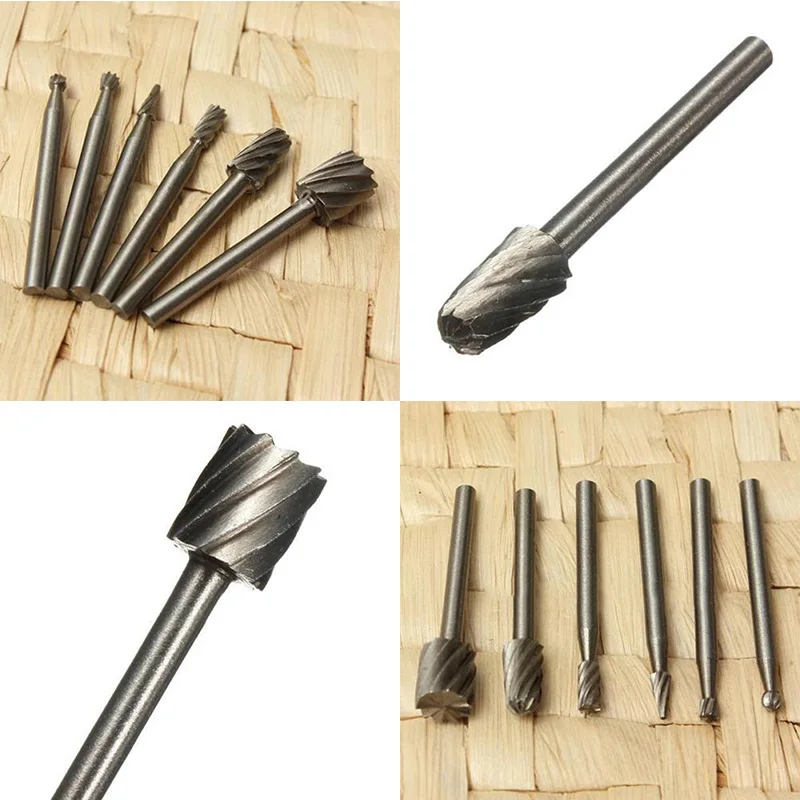 

6pcs/set HSS Rotary Burrs Files Milling Cutter Router Bits Set Multifunctional Tool