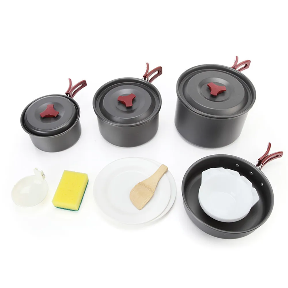 

4-5 People Use Outdoor Camping Cookware Set Aluminum Tableware Cooking Pots Travel Tableware Cutlery Utensils Hiking Picnic Pot