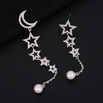

GODKI 81mm Star Meteor Imitation Pearl Tassel Drop Cubic Zirconia American Wedding Party Earring Fashion Jewelry for Women