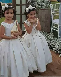 2019 очаровательные атласные платья цвета слоновой кости с цветочным узором для девочек на свадьбу, бальное платье со шнуровкой сзади