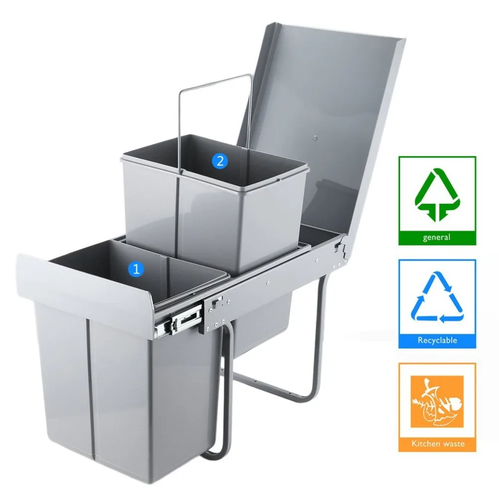 

Newest SHUNDA-N002 Recycle Bin Durable Pull Out Kitchen Waste Bin Soft Slow Closing Trash Can Practical Kitchen Assistant