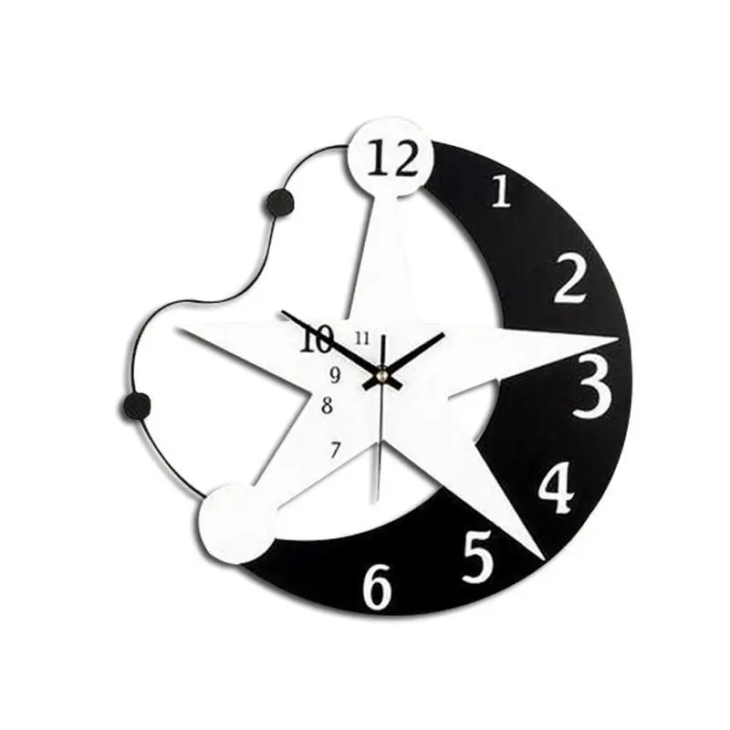 

Modern Silent Wall Clock Black White Wooden Moon Stars Fashion Salon Clocks House Mute Clock Wall Decoration Gift