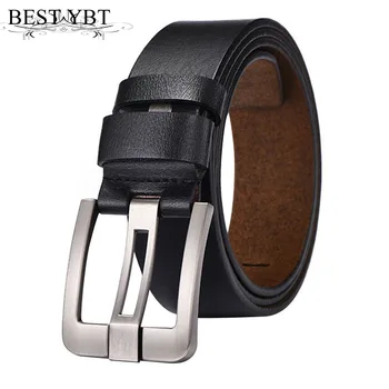 

Best YBT Men leather belt 2018 new selling Alloy wide pin buckle belt simple high qualiy business affairs casual men belt
