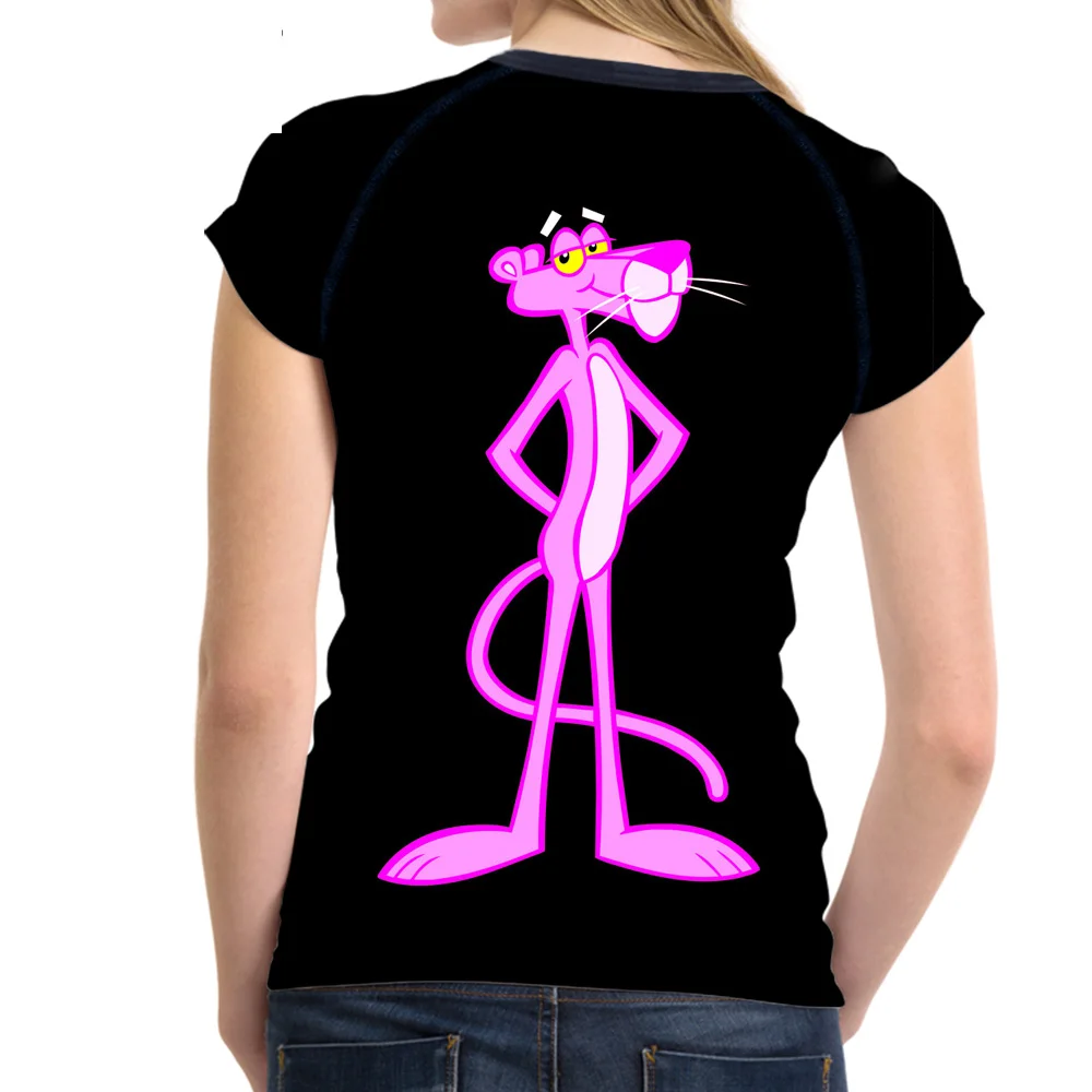 NoisyDesigns in Women T shirt Summer Pink Panther Print Short sleeve O-neck T-Shirt Sac Plage Black Casual Top Tee Shirts Girls Tops