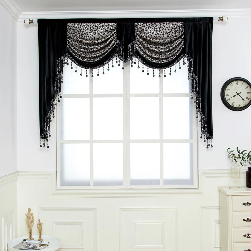 black toile curtains valance