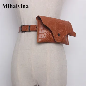 

Mihaivina Women Alligator Waist Pack Female Travel Waist Belt Bag Casual PU Leather Hip Belt Mini Phone Purse For Women Jeans