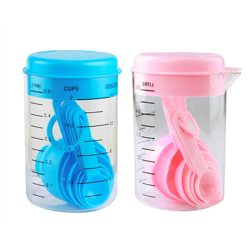 

7 Pcs/Set Blue Plastic Measuring Cup Kitchen Measuring Tools Spoons Sets Kitchen Baking Coffee Graduated Spoons maatbeker