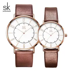 Shengke модные парные часы кварцевые женские наручные Комплект часов Reloj Montre с простым кожаным ремешком подарок на день рождения