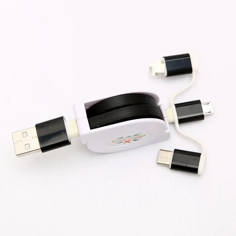 Многофункциональный usb-кабель 3 в 1 универсальный кабель для быстрой зарядки и передачи данных type-c три в одном Телескопический usb-кабель-удлинитель - Цвет: Черный