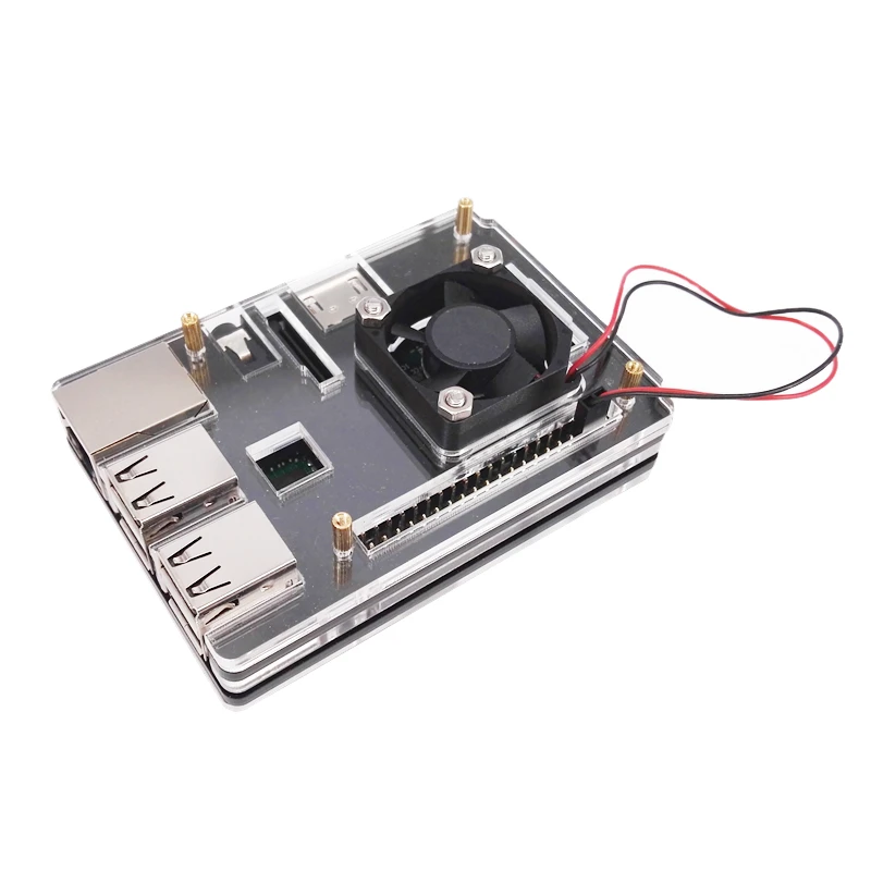 Чехол Raspberry pi 3 Двухцветный черный + прозрачный корпус с маленьким вентилятором|fan