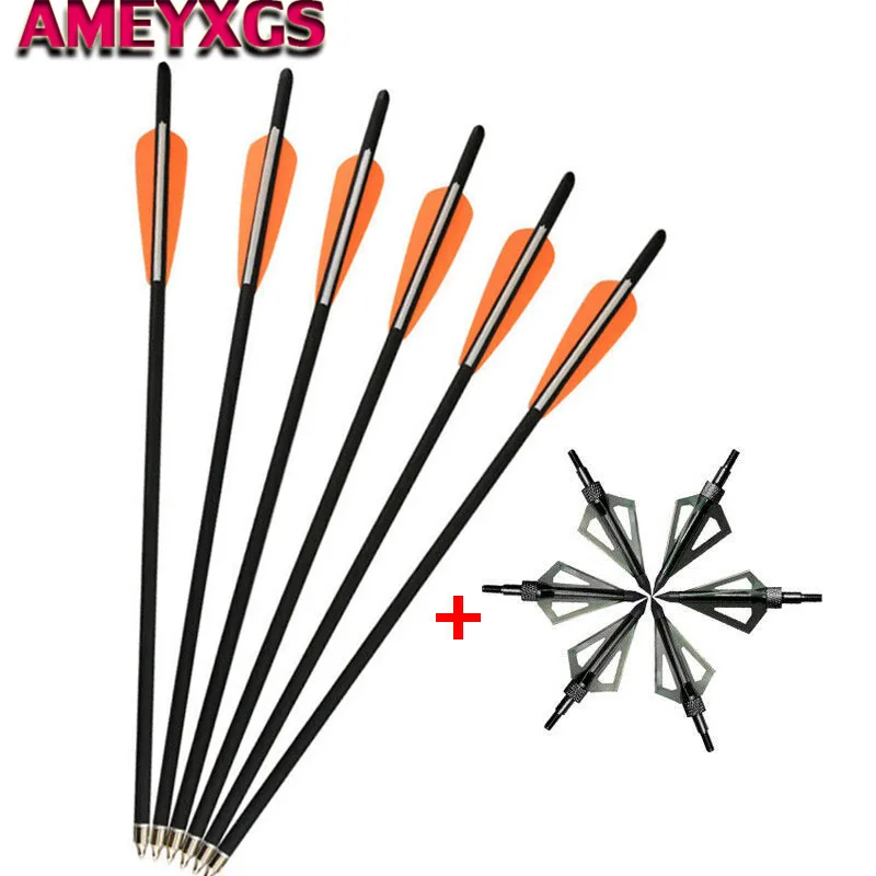 

6/12pcs 17" Archery Crossbow Bolts Arrows Arrowheads Blade Broadheads Hunting Tips 4" Vanes Outdoor Shooting Hunting Accessories