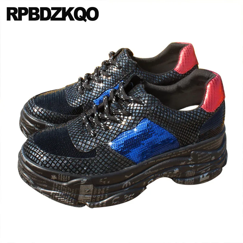 

mesh autumn spring bling sequins single shoes harajuku women sneakers trainers sparkling wedge muffin platform creepers glitter
