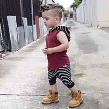 Жилет с капюшоном для маленьких мальчиков Топ+ шорты, штаны комплект одежды из 2 предметов, популярная одежда для малышей дышащий костюм